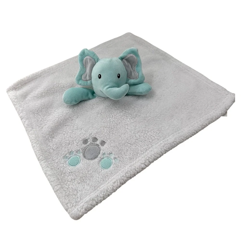 Baby Gear Elephant Lovey Security Blanket Aqua Blue White Sherpa‎ Fleece
